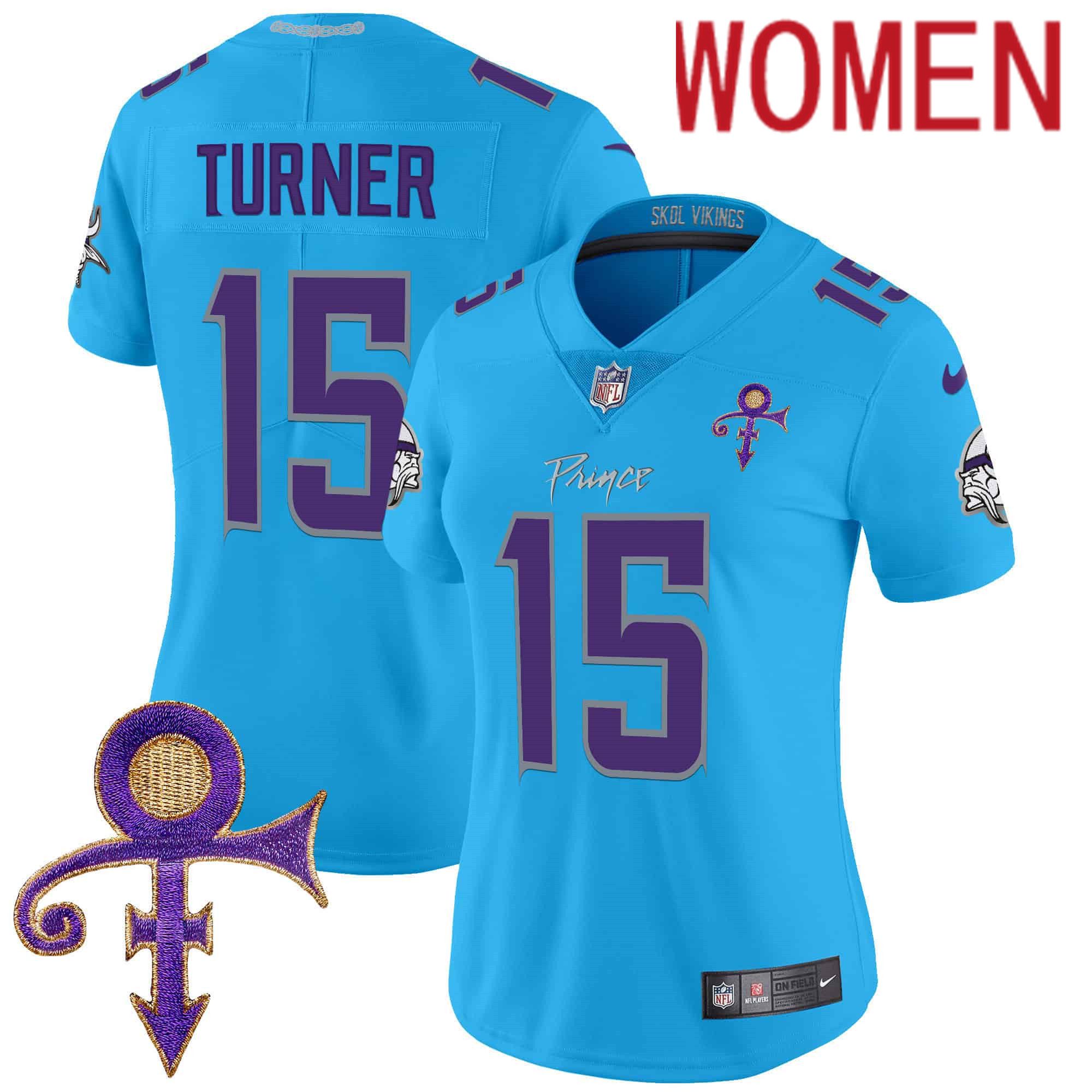 Women Minnesota Vikings 15 Turner Light Blue 2024 Nike Prince Vapor Limited NFL Jersey